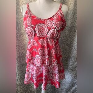 Coral and White Tankini with Bottoms